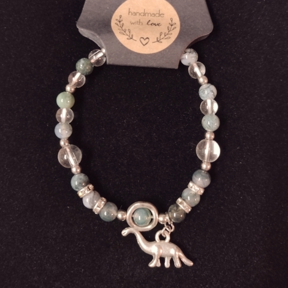 Kawaii Jasper and Quartz Dinosaur Bracelet